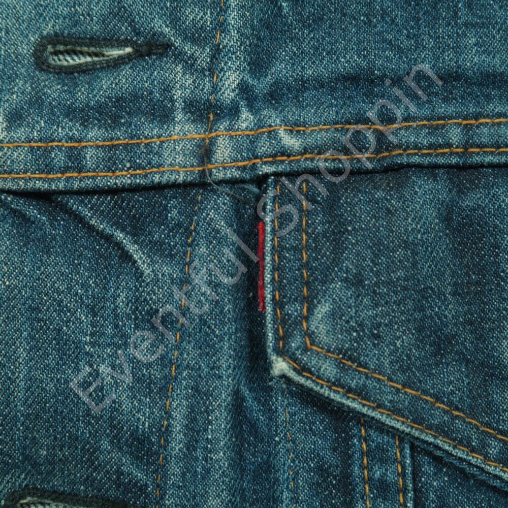 Vintage Levis Type 3 Trucker Jacket Mens M Blue Big E Worn Thrashed 1960s III - Picture 5 of 9
